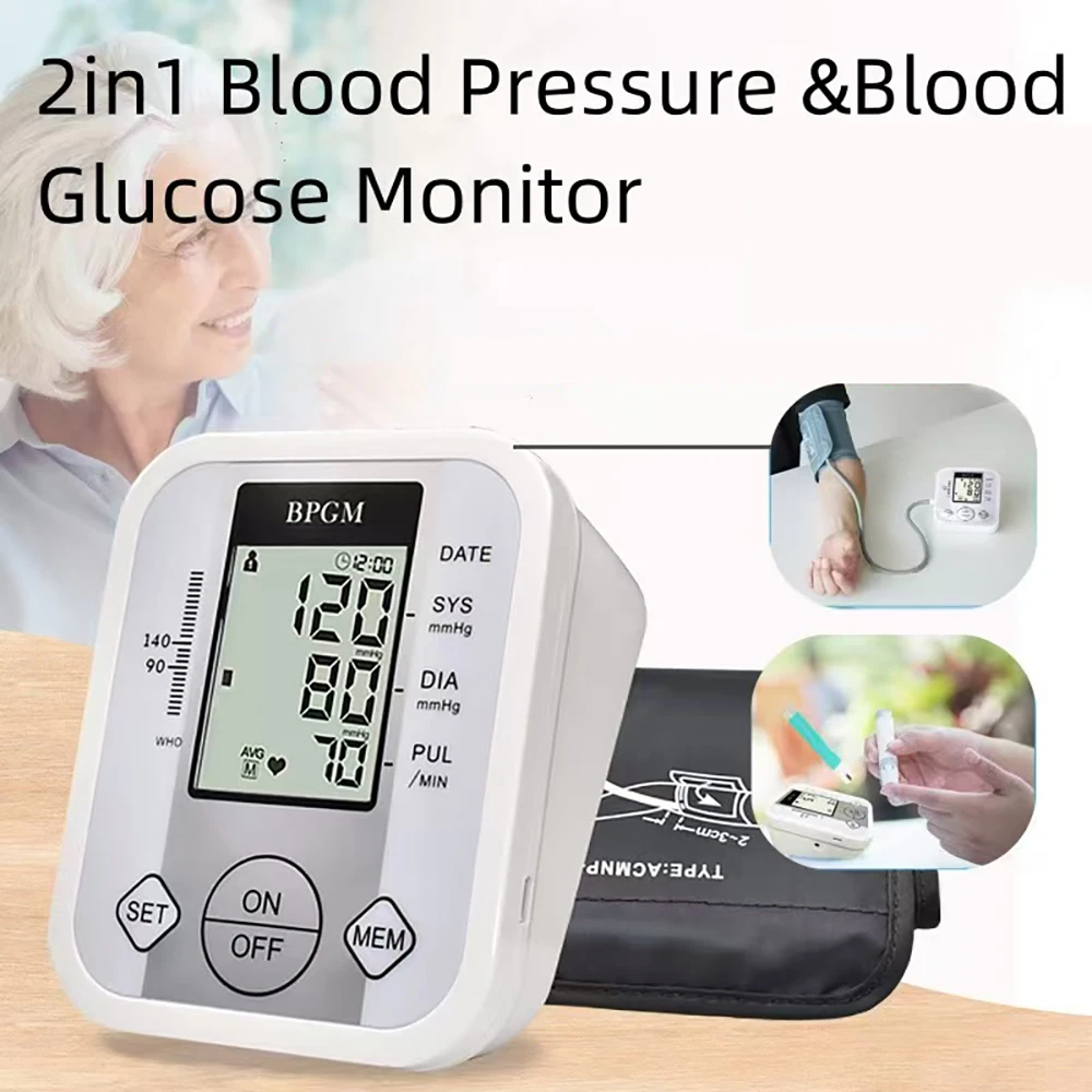 2-In-1 Blood Glucose And Blood Pressure Measurement, Lithium Battery Charging, 2 * 99 Sets Of Memory Measuring Instrument Kit