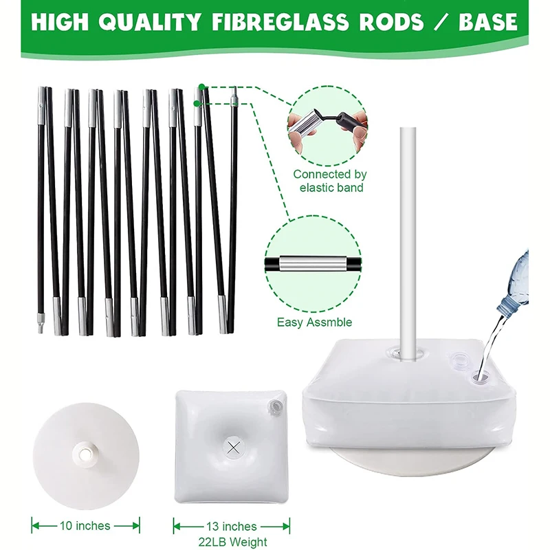 9Ft Tall 10Ft Wide Adjustable Plastic Balloon Column Stands Set with Water Fillable Bases and Water Bag 50 Balloon Clips