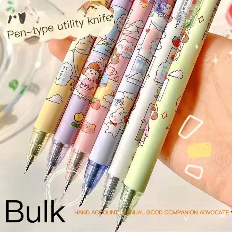 

6pcs/set Press Knife Pens Cartoon Bear Art Utility Knife Pen Knife Paper Cutting Tool Craft Tools Precision Sticker Cutter Suppl