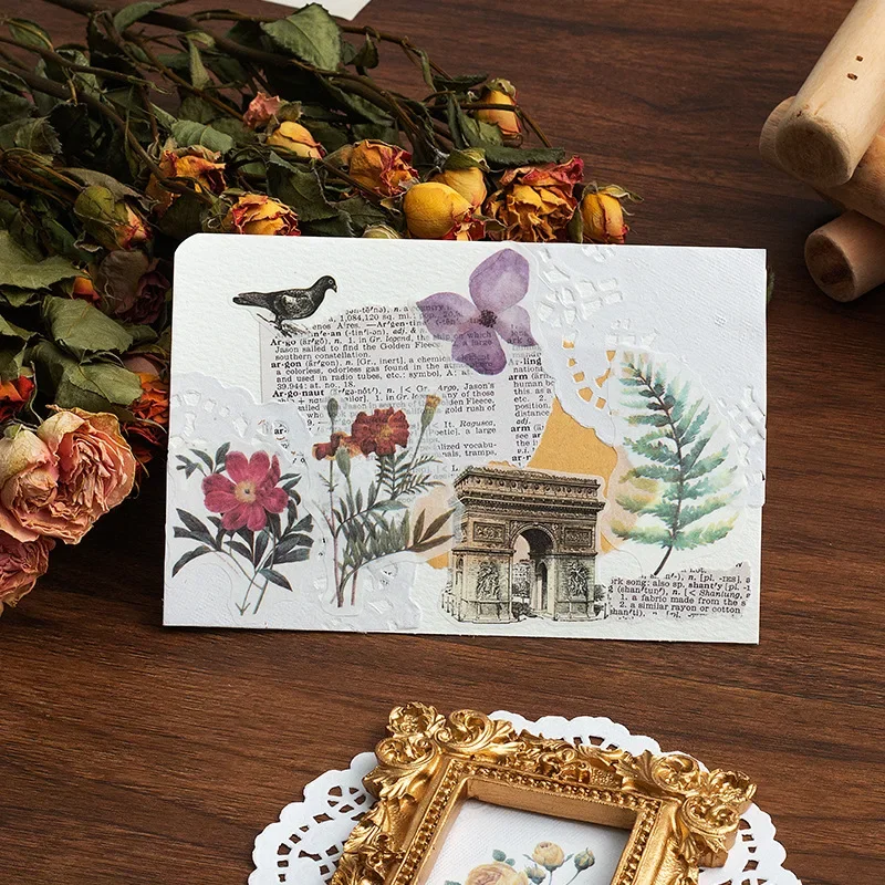 3 Sheets in 1 Flat Stickers Washi Paper Sticker for DIY Scrapbooking Decor Vintage Botanical Journal Photo Albums Supplies