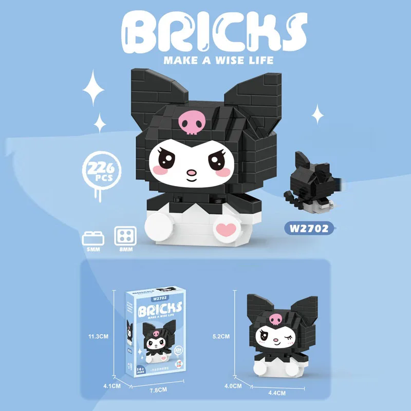 Kawaii Sanrio kuromi Мультфильм фигурки Kuromi Melo кролик Yugui собака строительные блоки головоломка сборка детские игрушки подарок