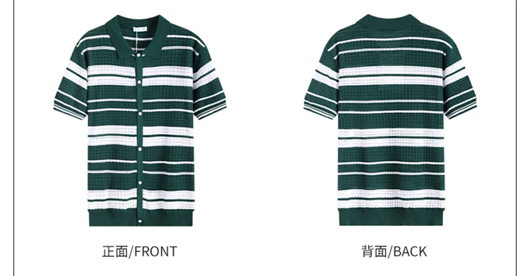 Loose Fit Knitted Polo Shirts Man Single Breasted Viscose Elastic Summer Quality Hollow Out Breathable Striped Camisas De Hombre 15 S3008c0b1697e44d8b68a6a6d6fbf20a2H