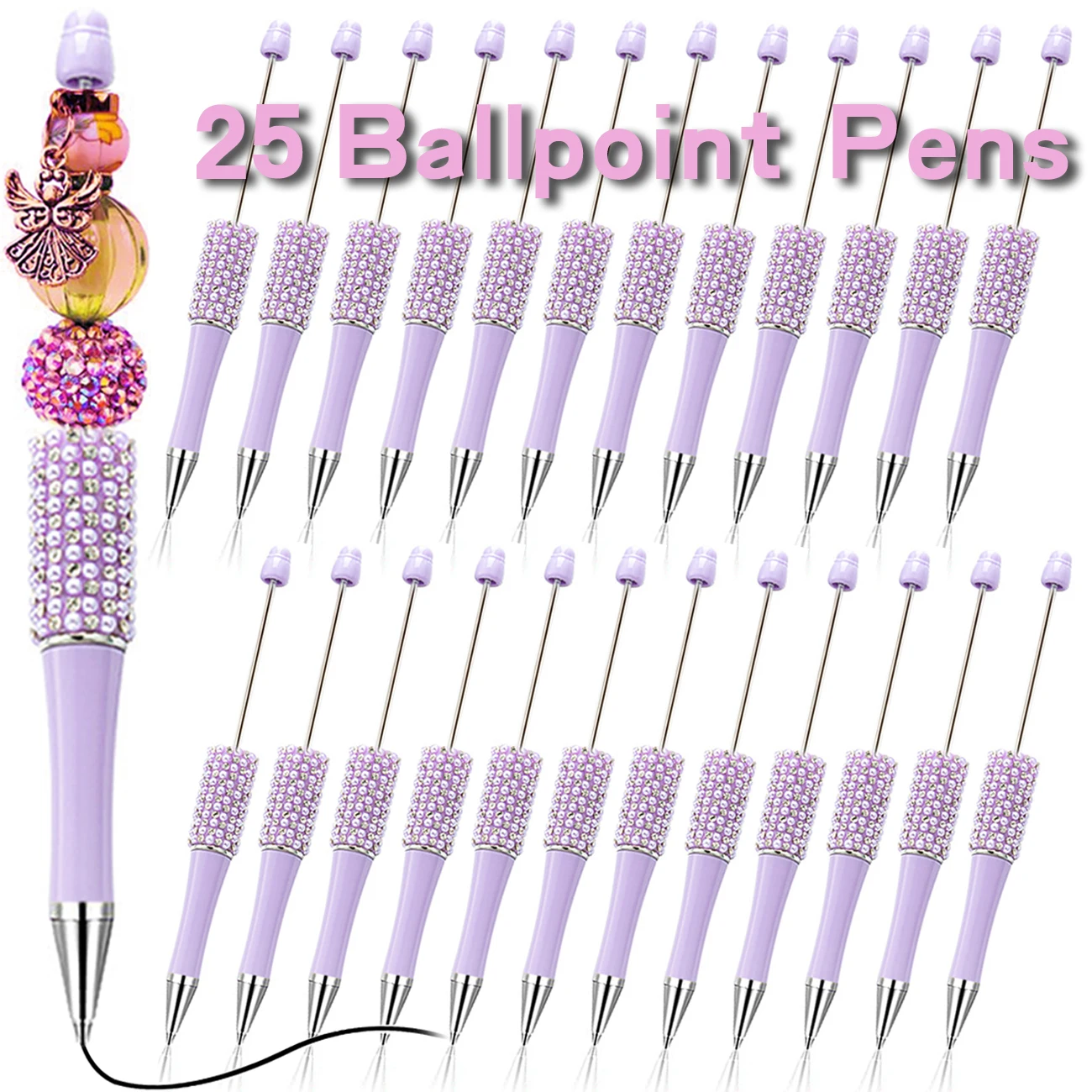 

25Pcs Purple Diamond Bead Pen Wholesale Creative DIY Handmade Sticker Set Diamond Beaded Ballpoint Pens Advertising Gift Pen