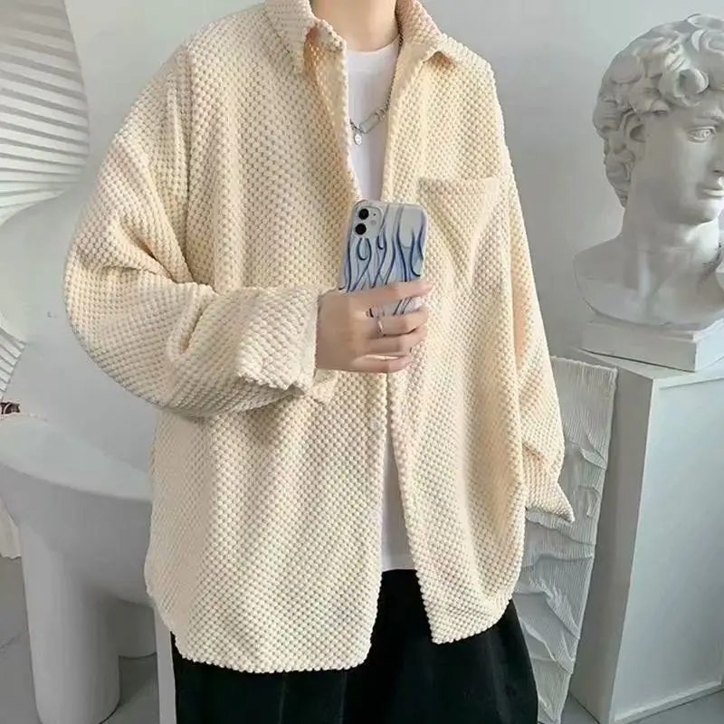 Men's Shirt Men's Long Shirt Sleeve Fashion Solid Color Korean StyleCorduroy Loose Button Pocket Streetwear