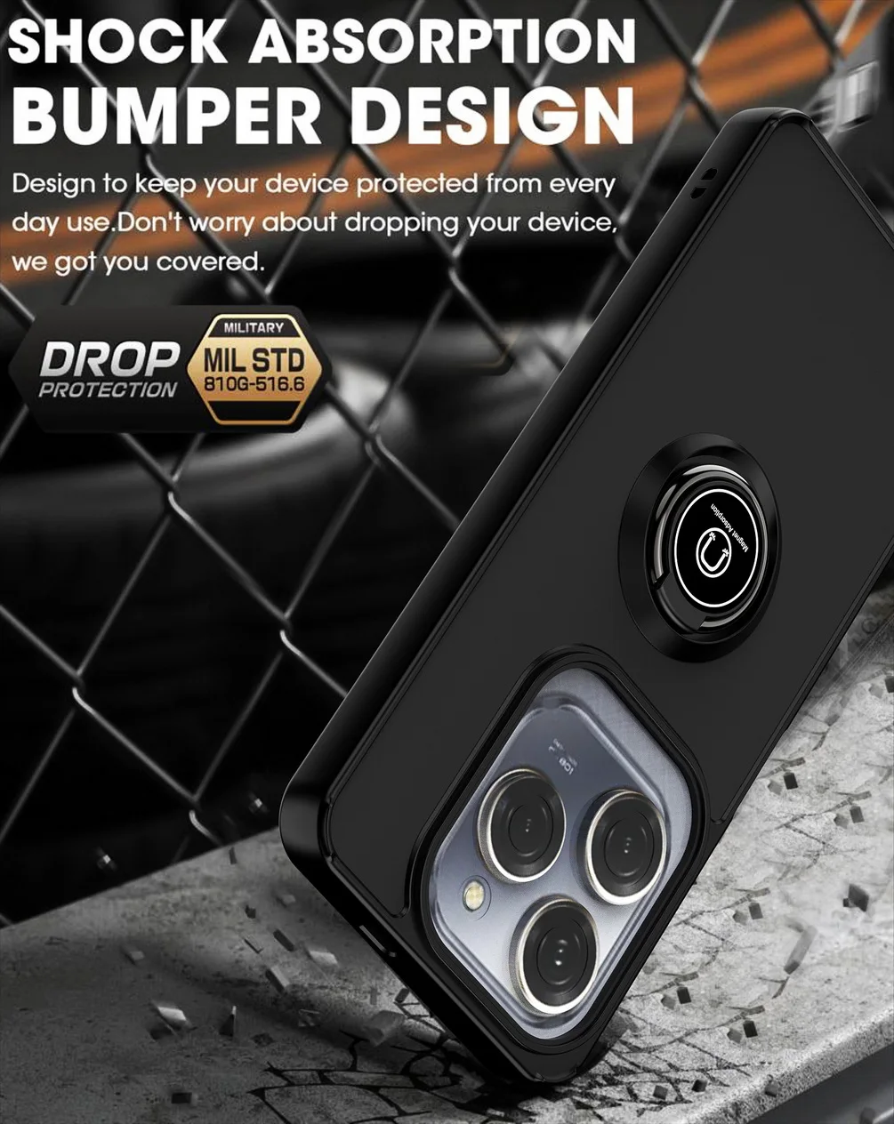 Universal Rotatable Phone Case with Car Holder Finger Ring and Bracket