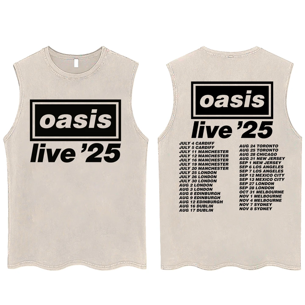 OASIS Live 25 Tour 2025 Washed Vest T-Shirt Men Women Streetwear
