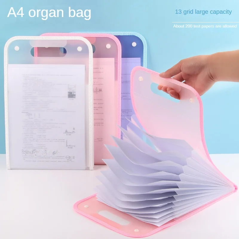 

A4 13-Tier Vertical Hand-held Bag A4 Paper File Folder Large Capacity Multi-layer Expanding Sorting Storage Bag Folder Student