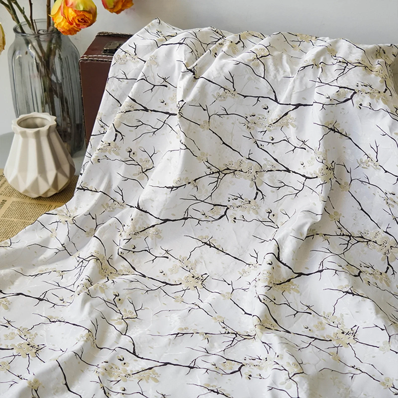Pflaumenblüten-geprägter Jacquard-Stoff, antiker Stil, Weste, Kleid, Gepäck, Tasche, dekorativer Nähstoff