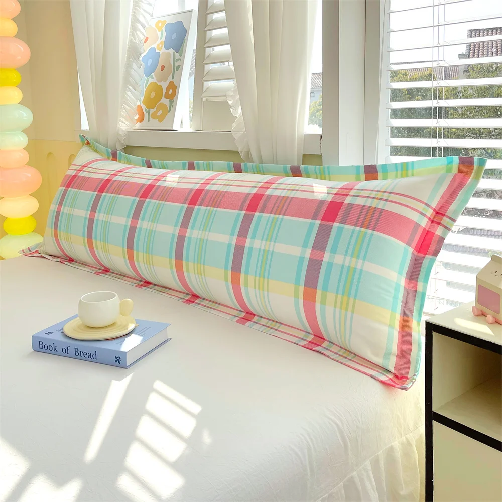 뉴 그리드 컬러 워시드 더블 롱 베개커버, 커플 베개커버 48*100cm, 120cm, 150cm, 180cm (심 없음)