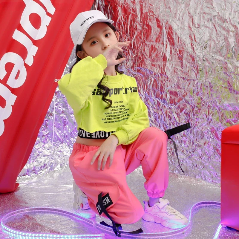 

Girls Hip Hop Cargo Pants Crop Top Clothing Sets Kids Sweatshirt Jogger Streetwear Child Jazz Stage Outfit Ballroom Street Dance