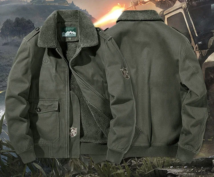 Description Picture 3 of itemAutumn Winter Jacket Men Military Outdoor Velvet Wool Liner Thick Warm Windbreaker Parkas Jackets Outerwear Large Size M-4XL