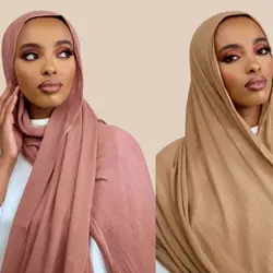 New Crinkle Cotton Rayon Hijab with Fringe Muslim Headscarf Wraps Big Size Long Shawl Muslim Women Hijab Islamic Turban Headband