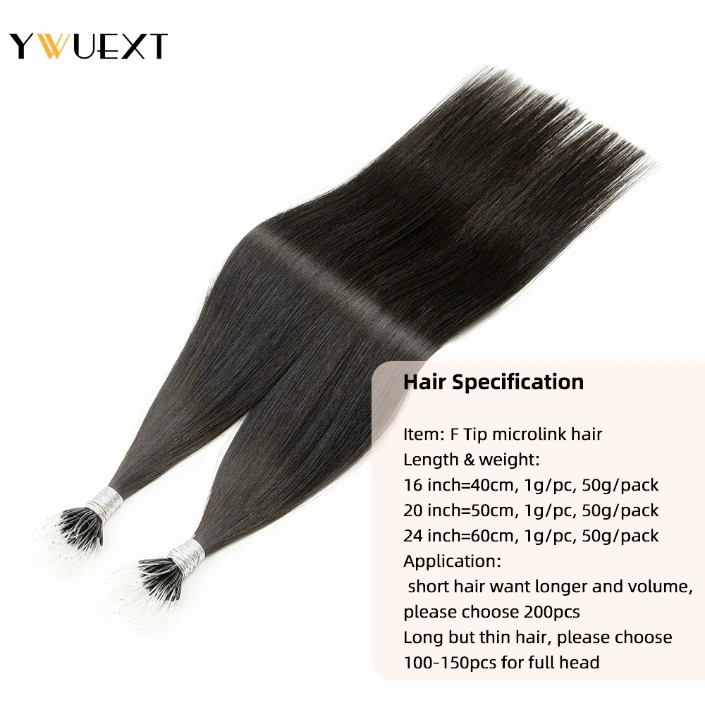 YWUEXT Flexible F Tip Hair Extensions 16''- 24'' Natural Invisible Nano Ring Hair Microlink Human 1g/s Micro Beads