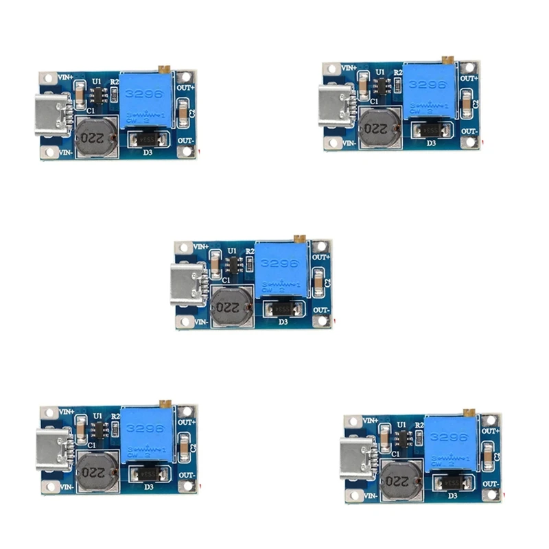 TYPE-C-USB 포함 스텝 업 부스트 모듈, 전원 공급 장치 전압 조정기, 쉬운 설치, 2A DC-DC MT3608, 5 개