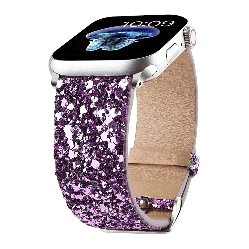 

Кожаный ремешок для Apple Watch Band Ultra2, блестящий браслет для iWatch Series 9 7 8 6 5 4 3, 49 мм 38 мм 40 мм 42 мм 44 мм 41 мм 45 мм