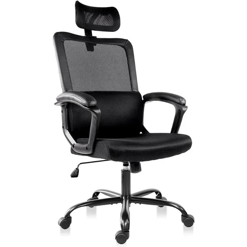 

Ergonomic Mesh Desk Chair, Swivel Task Executive Computer Chair Padding Comfy Armrests with Adjustable Headrest Lumbar Support