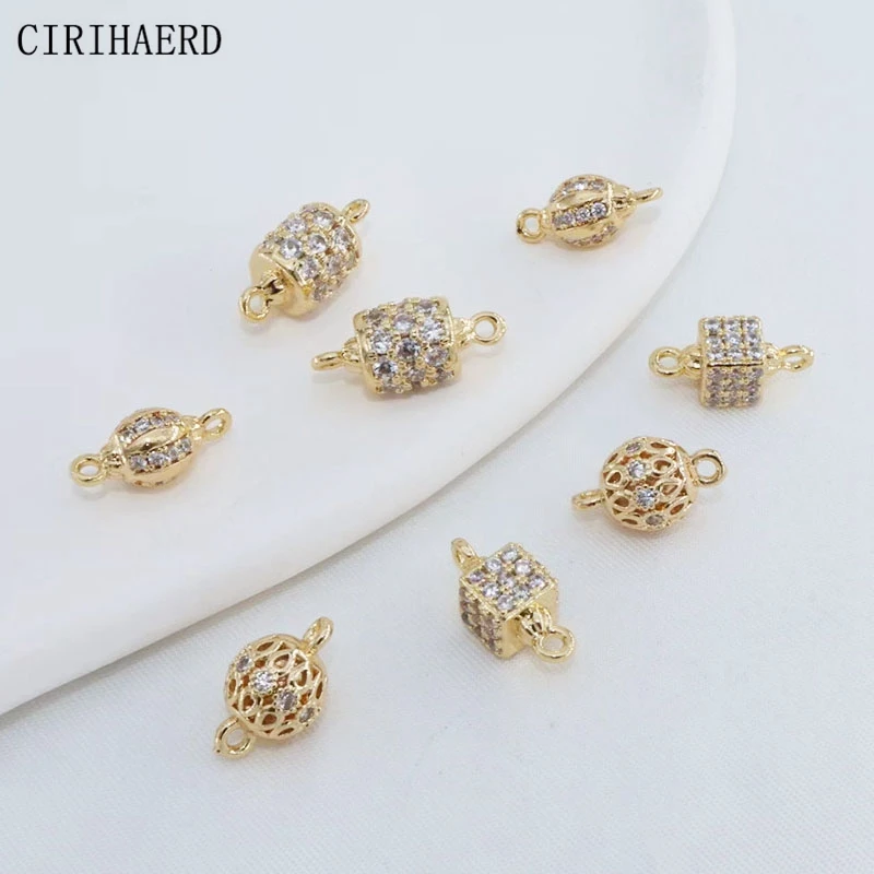 18K Real Gold Plated Inlaid Zircon Round Jewelry Connectors For