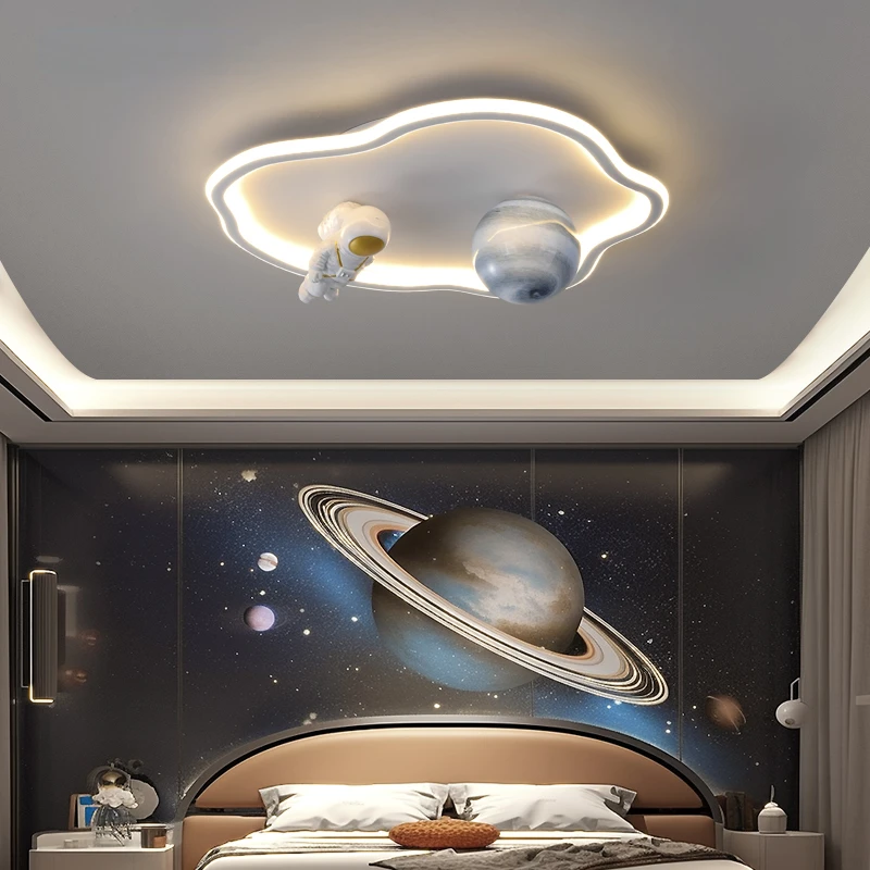 Modern Ceiling Chandelier Light For Children's Room Bedroom Study Kids Baby Astronaut  Moon Design Gold White Home Indoor Lamps