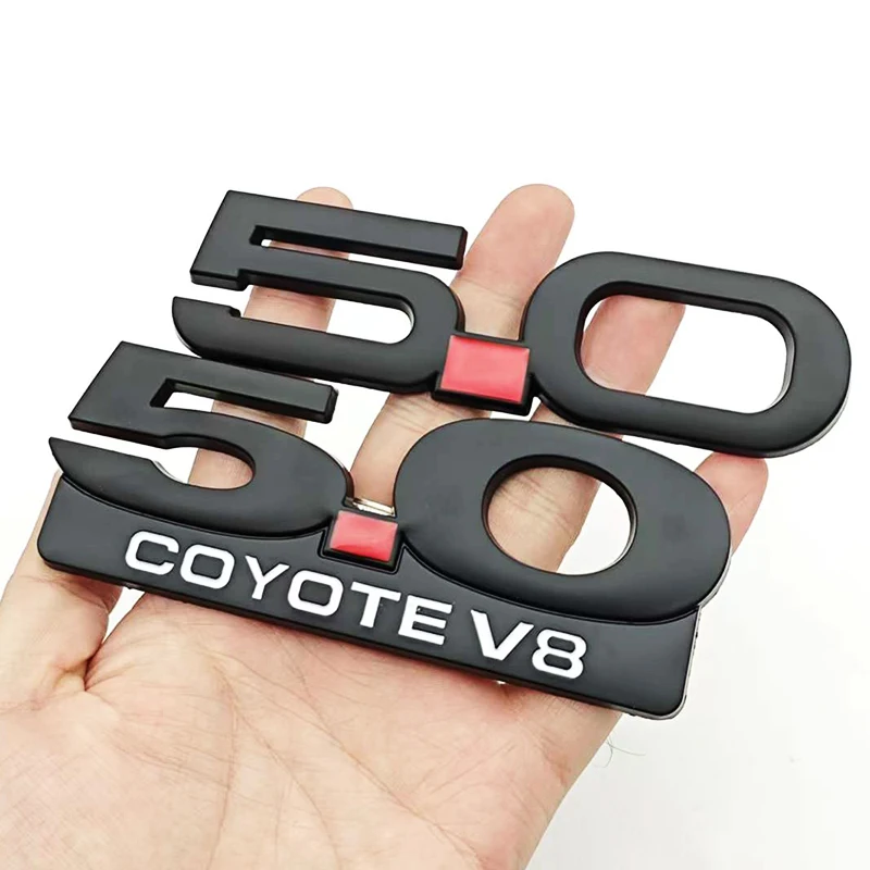 3D 메탈 자동차 스타일링 5.0 코요테 V8 로고 배지 리어 트렁크 엠블럼 펜더 사이드 스티커 (포드 머스탱 GT 쉘비 자동차 액세서리용)