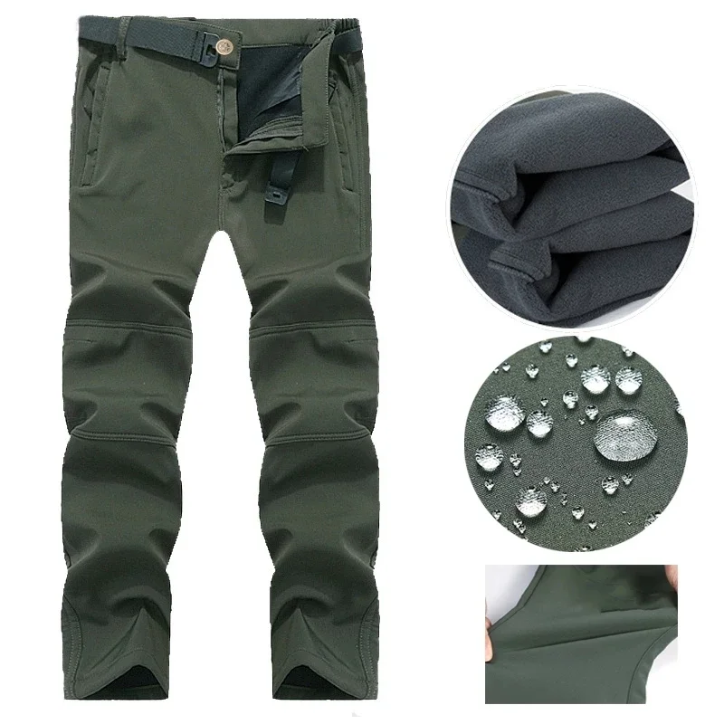 Autumn Winter Tactical Elastic Fleece Jackets Men Waterproof Suit Fishing Hiking Camping Cargo Pants Tracksuits Set Coat Thermal