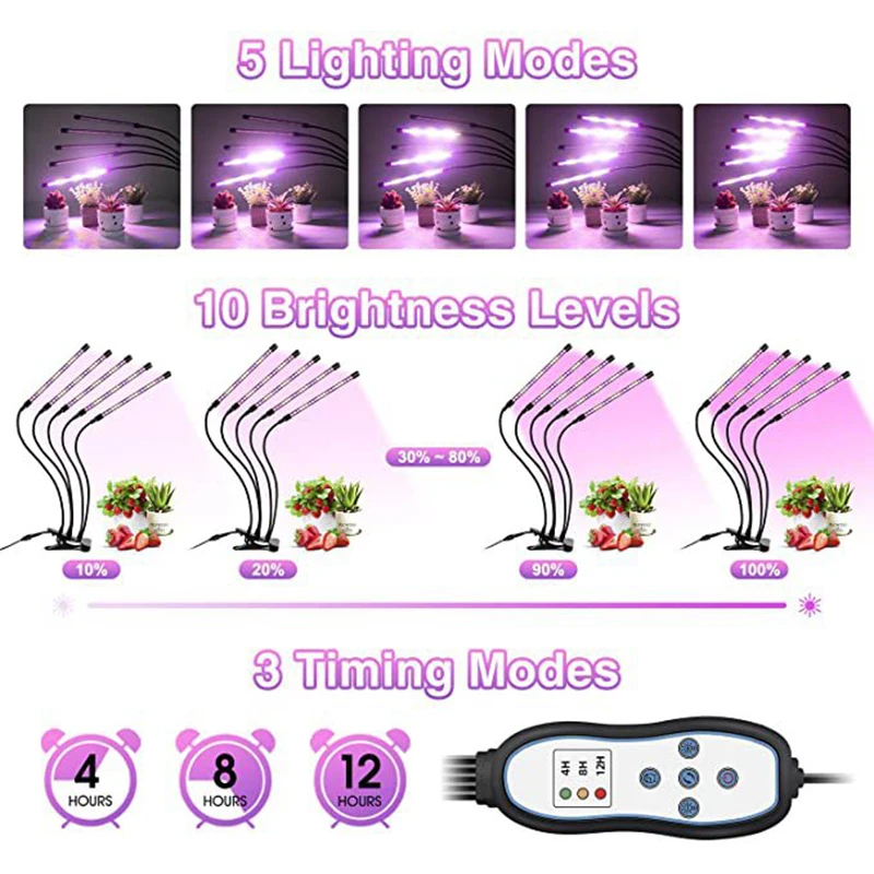 Description Picture 3 of itemDimmable LED Plant Grow Light USB Full Spectrum Clip Phytolamp 5V Growth Lamp for Indoor Greenhouse Flower Seedling Potted Plant