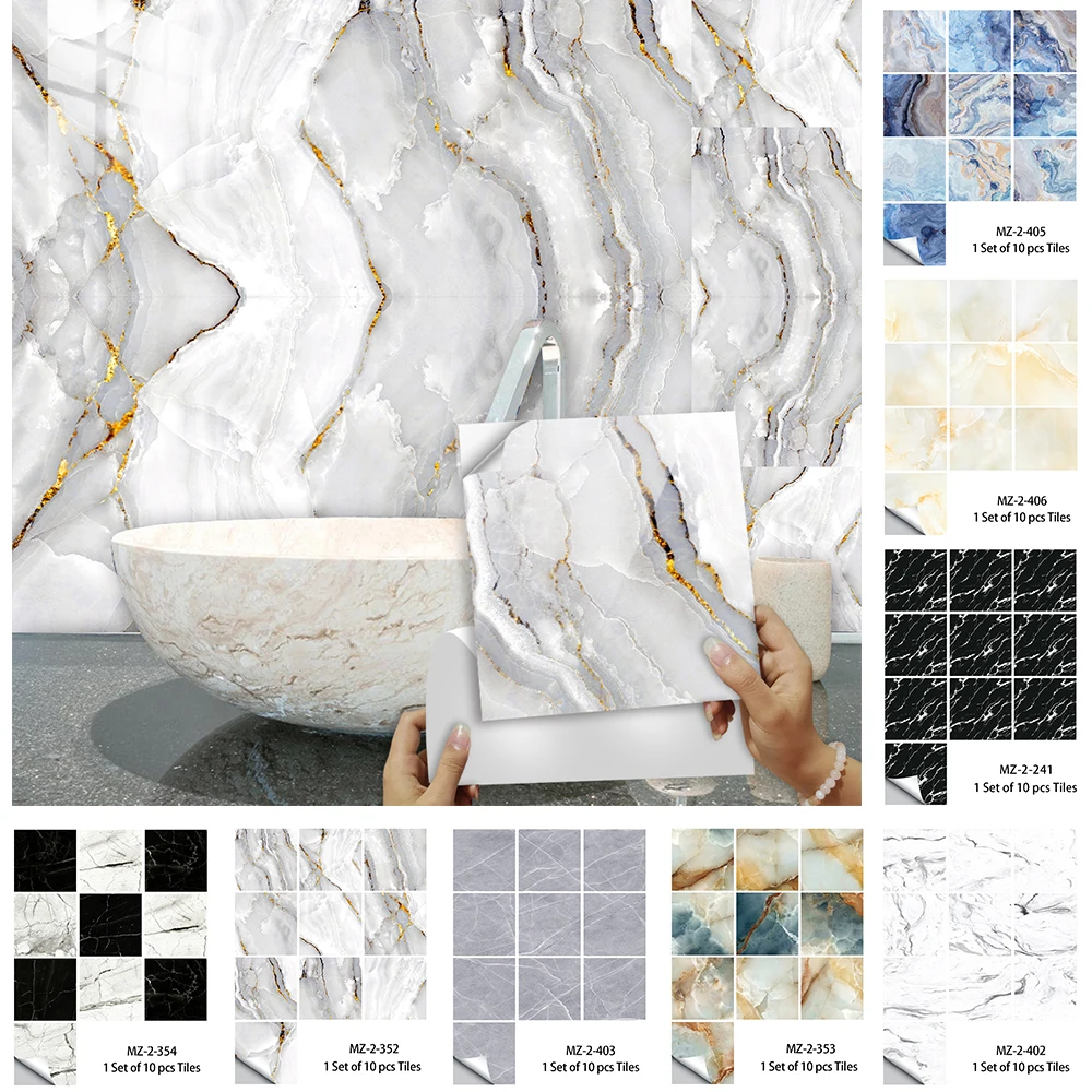 29 Styles Marble Texture Tiles Sticker Kitchen Wardrobe Bathroom Home Decor Peel & Stick Crystal Hard Film Thicken Wall Decals