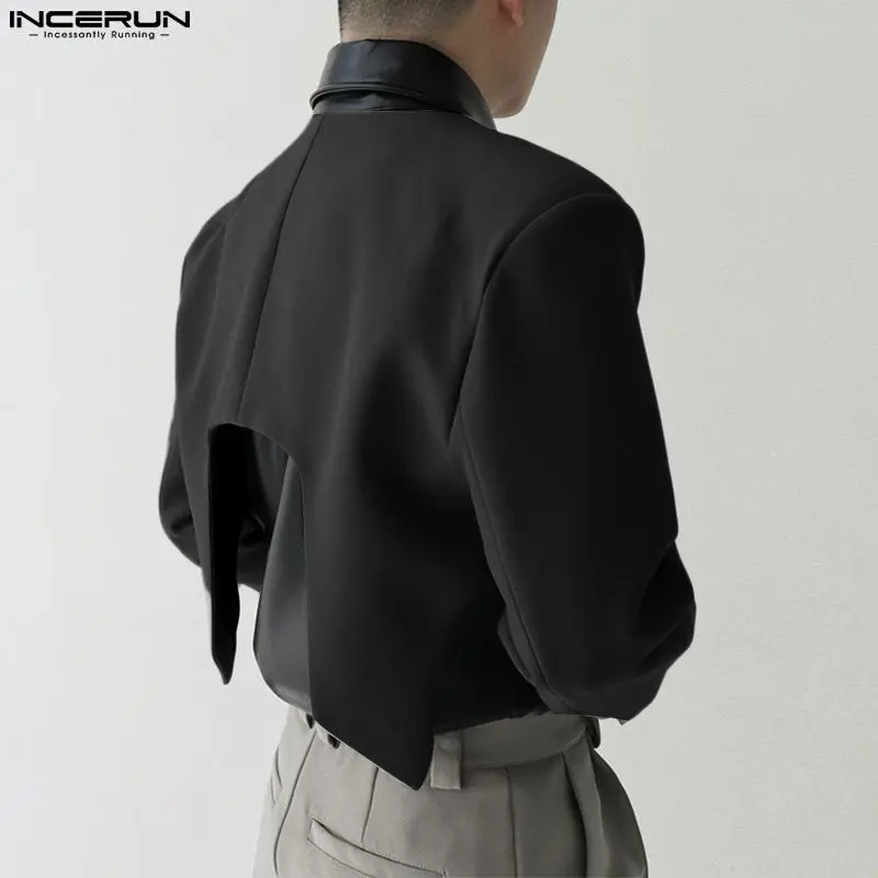 INCERUN 남성 블레이저 솔리드 컬러 오픈 스티치 긴 소매 불규칙한 얇은 정장 남성 2024 streetwear 패션 캐주얼 자르기 코트 S-5XL
