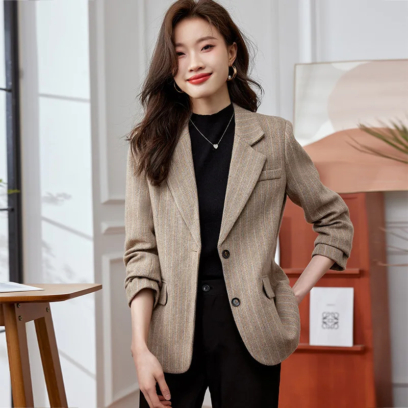 High quality blazer for women striped jacket single breasted new spring 2024 elegant fashion clothes - orange beige blue