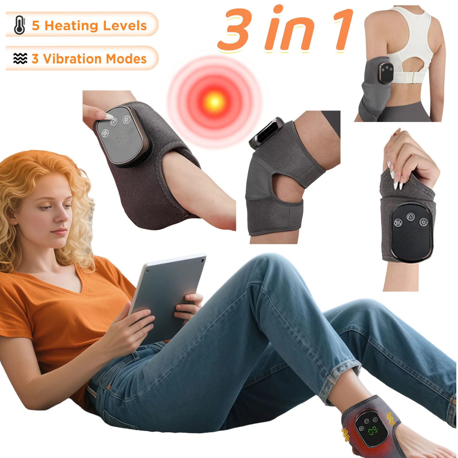 Cordless Electric Heat And Vibration Ankle Massager Infrared Hot Compress Therapy Ankle Massage Heated Wrap Support Brace Foot P