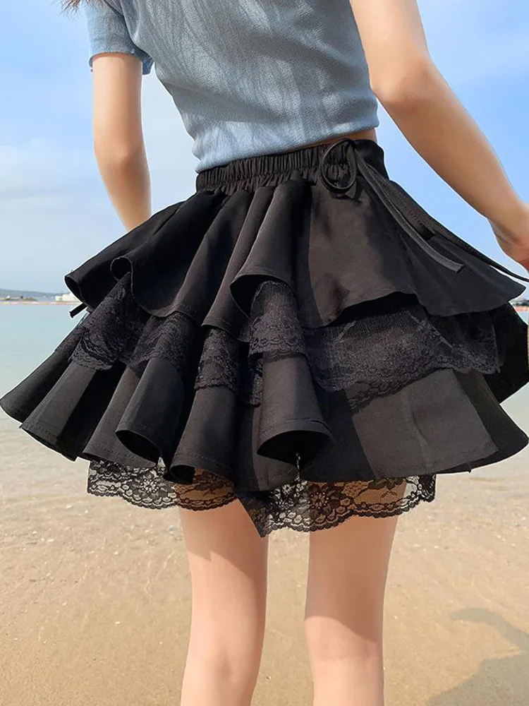 Gonna A Pieghi Y2K In Pizzo E Rete Per Donna - Minigonna Fluida Con Ricamo Floreale E Volant Strati - Taglie S, M, L - Stile Elegante E Romantico - 5
