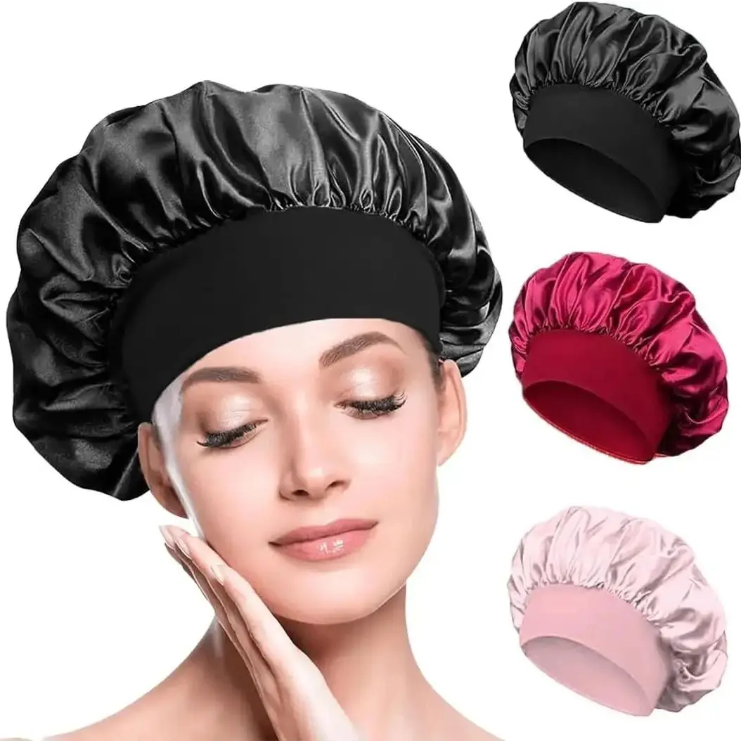 Satin Night Hair Cap Women's Solid Sleeping Hat Sleep Care Bonnet Nightcap For Women Unisex Cap