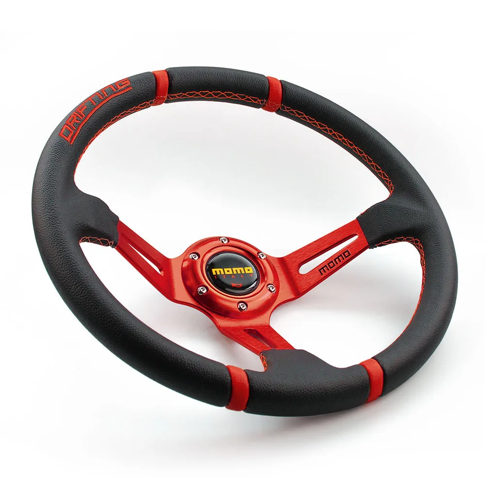 

momo steering wheel 350MM leather steering wheel PVC Racing steering wheel sports High quality Auto parts modification