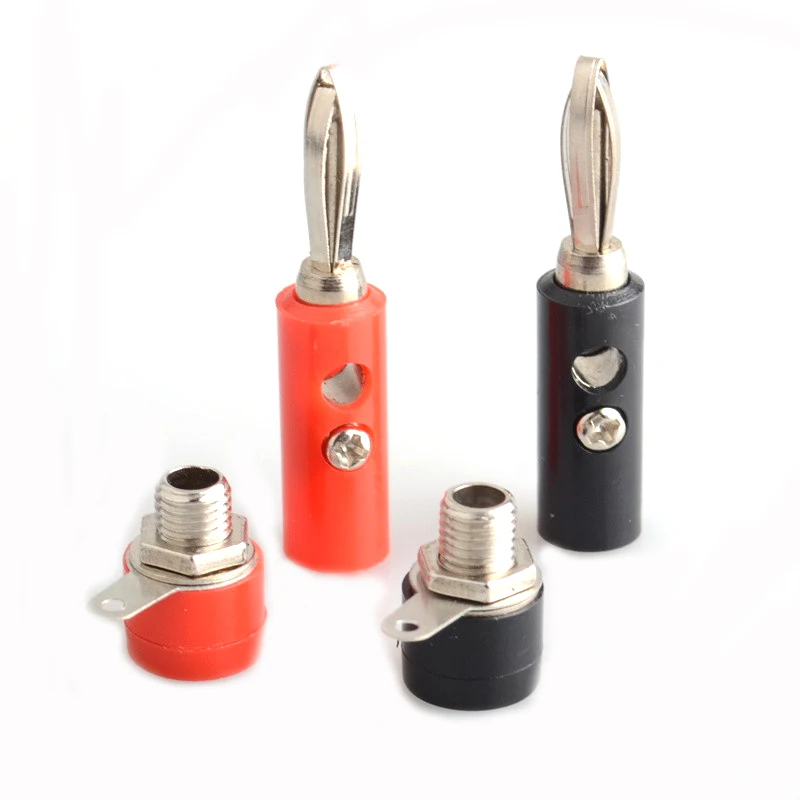 Red+ Black 4mm Banana Plug+Socket Connectors Female Male Insert Connector Nickel Plated DIY 1pair