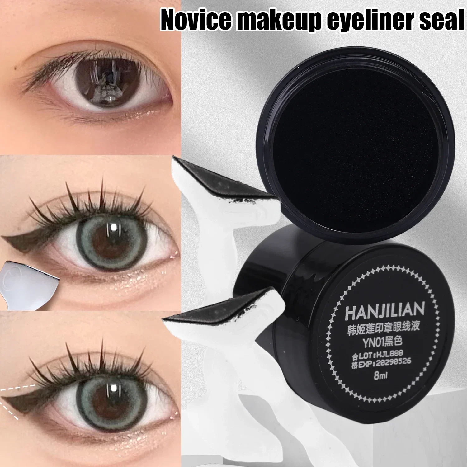 Eyeliner Stencil Tool Waterproof Simple Eyeliner Stamp Long Lasting Double-ended Eyelash Template with Ink Paste Black For Beginners