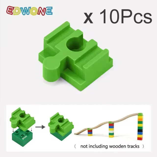 Wooden Train Track Accessories Set with Plastic Building Block Adapters
