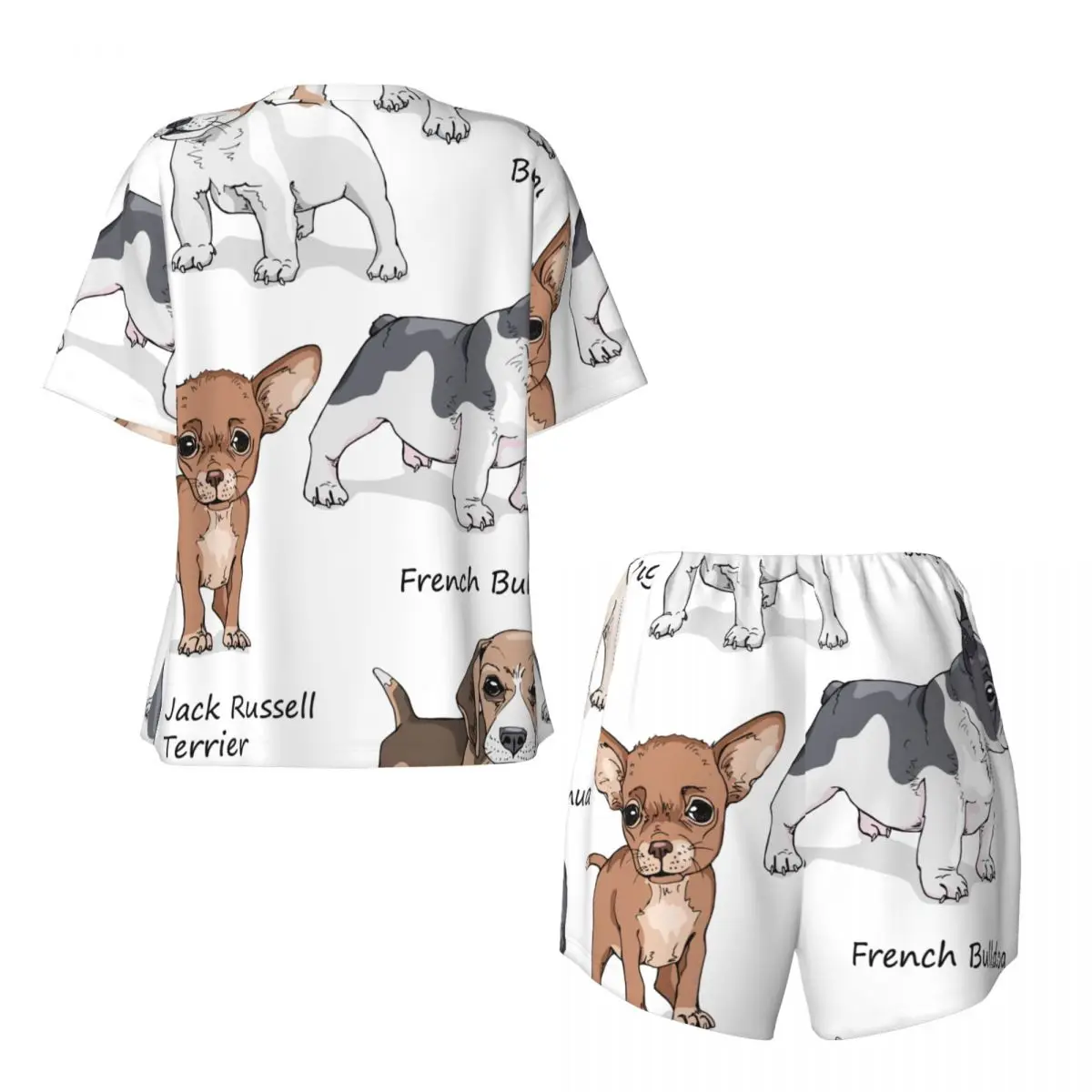 Woman Pajamas Set Cute Dogs French Bulldog Beagle Jack Russell Terrier Chihuahua Pug Summer Short-Sleeved Female Suit Homewear