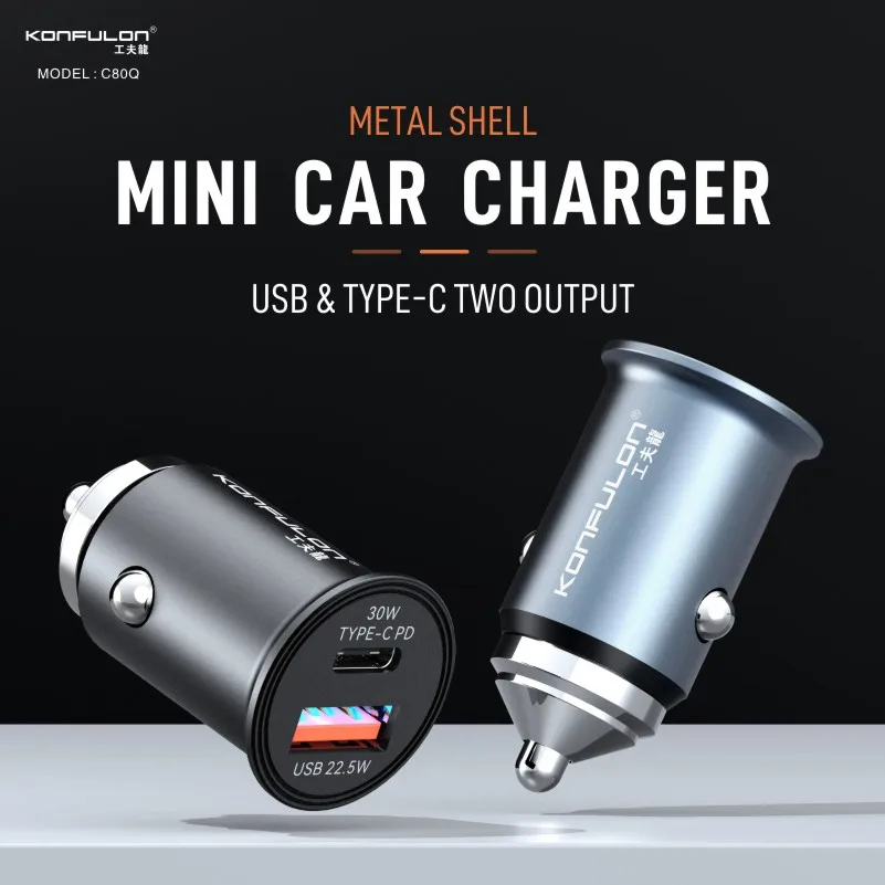 

PD 30W Mini Portable Dual Ports Car Charger Type C Fast Charging QC3.0 In Car Adapter Charge For iPhone 13 14 Xiaomi Samsung