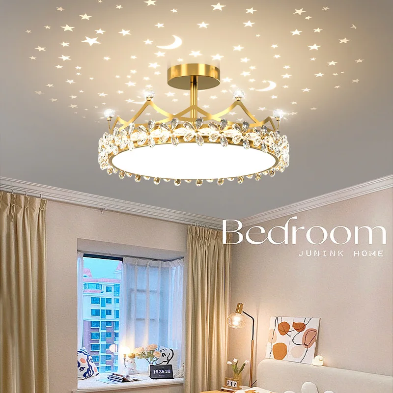 

Crystal crown ceiling lamp, starry sky projector lamp, Scandinavian luxury bedroom, living room decoration ceiling lamp