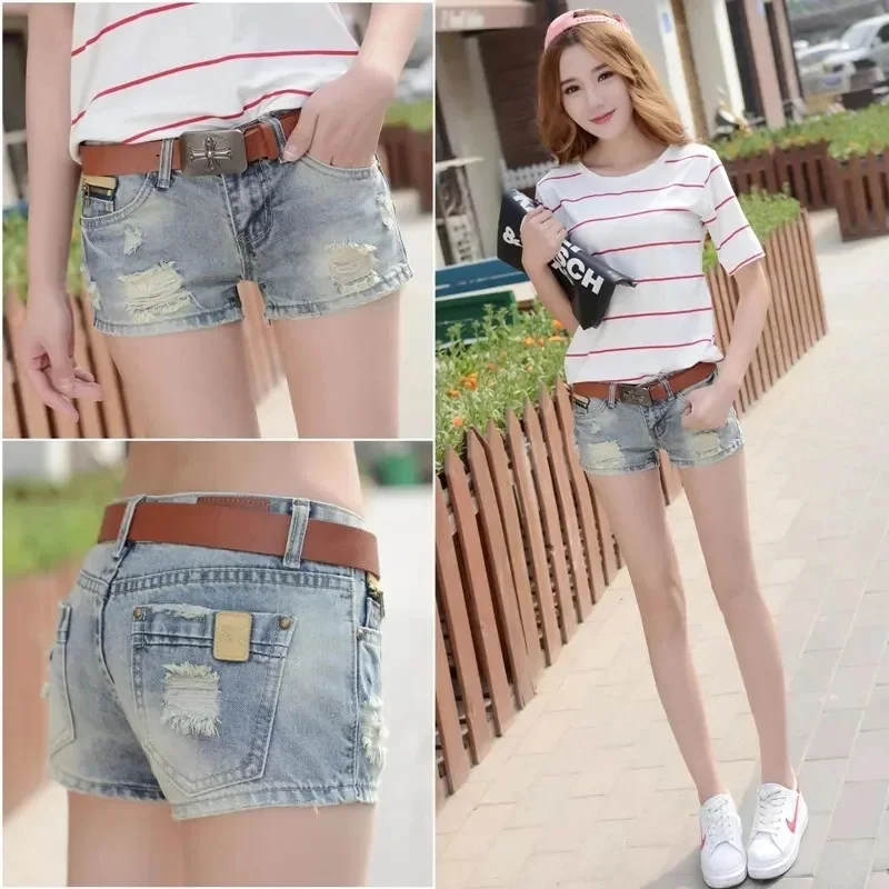 2022 denim shorts women's summer new Korean version loose all-match thin hot pants hole low waist women's pants large size