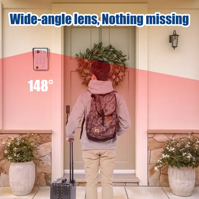 Fingerprint IC Card Password 3 in 1 Unlock Doorbell Video Intercom for Home 1080P 148° Wide View Security Protection 4