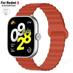 Magnetic Silicone Loop Watchbands - Sport Wristband Bracelet Accessories for Mi band 8 9 pro (Orange red)