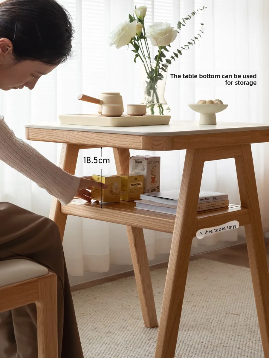 Solid Wood Oak Dining Table Rock Slab Surface Meal Table Small Space Casual Home Dining Table and Chair Set Modern Design