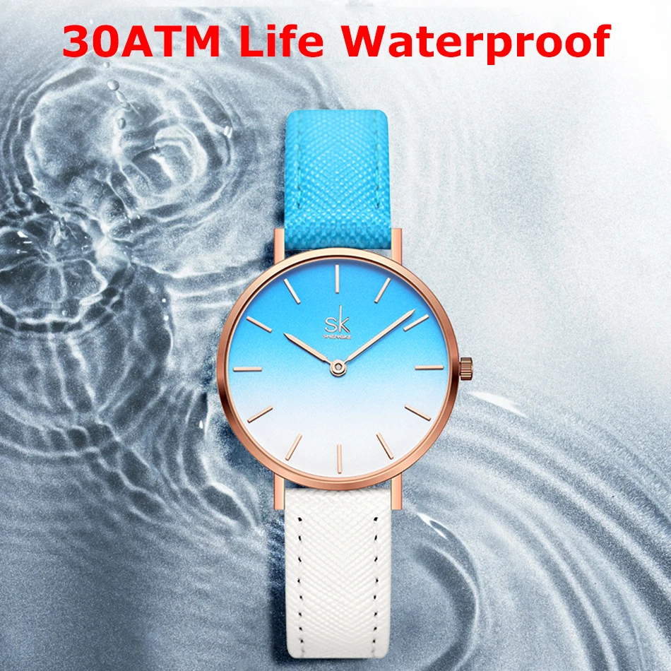 2022 New Fashion SHENGKE Women s Watch Simple Design Quartz Waterproof Watch Female Leather Classic Ladies