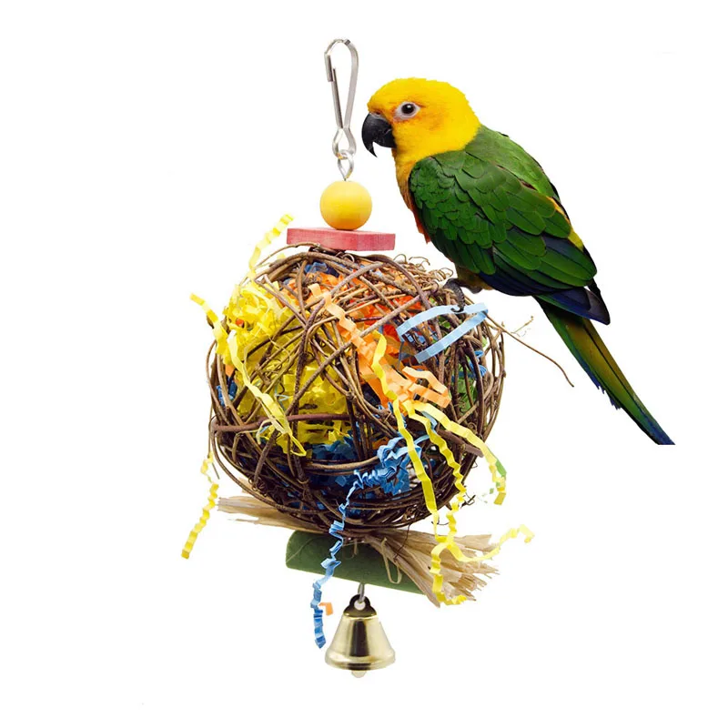 Parrot Bird Toy Natural Rattan Weaving Paper Brushed Chewing Toys For Small Parrot Bird Cage Hanging Ball Swing Toy Supplie parrot toy bird toy bird swing toy