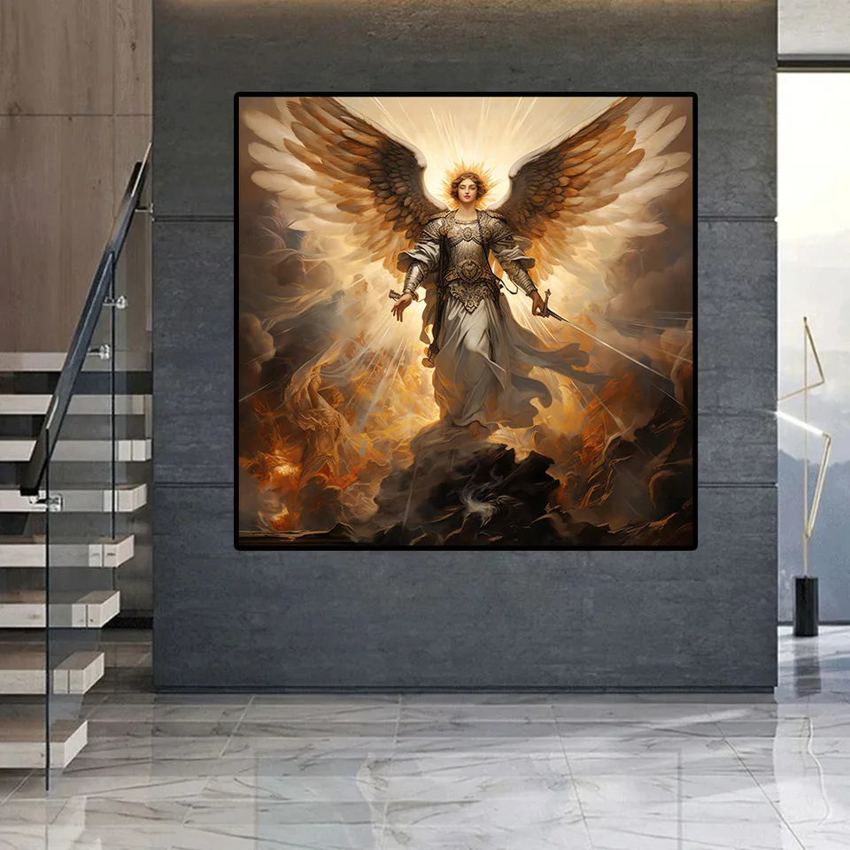 Saint Michael Erzengel Leinwand-Druck 30x45 Cm - Religiöse Kunst Für Wohnzimmer & Schlafzimmer