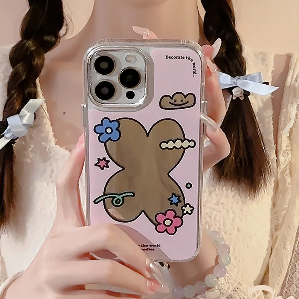 

For iPhone 11 Pro Max Flower Make Up Mirror Phone Case For iPhone 14 12 13 Pro Max 14 Plus Shockproof Silicone Soft Back Covers
