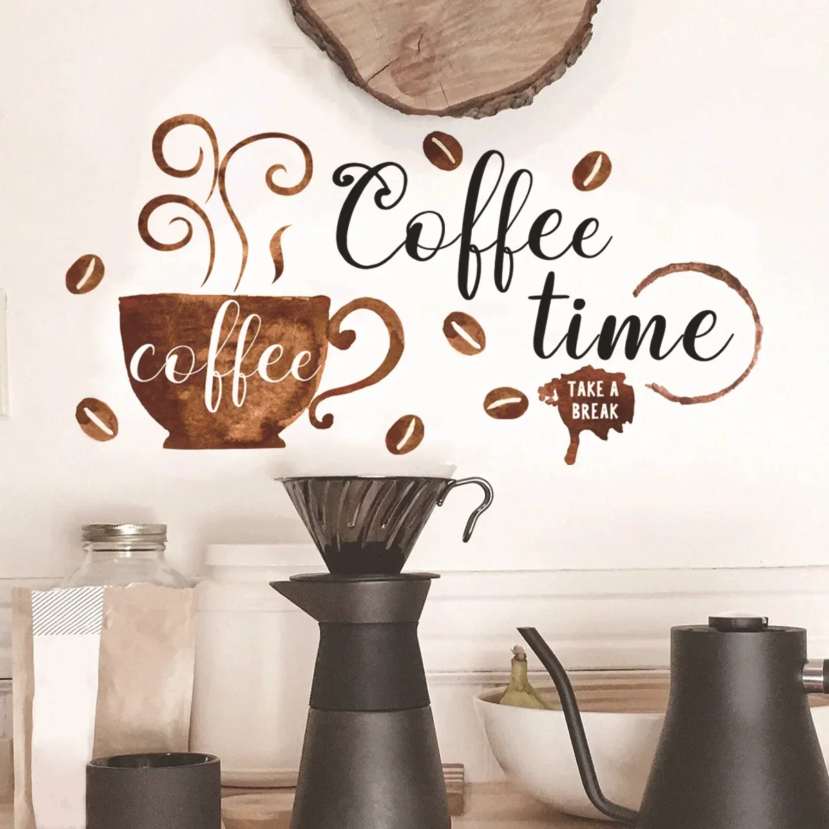 Creative Coffee Cup Pattern Wall Stickers Cafe Kitchen Bar Decor Cabinet Art English Home Decoration Self-adhesive Wallpaper wall stickers