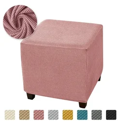 Luxurious Elastic Square Ottoman Cover - Plush Polar Fleece Footrest Slipcover and Furniture Protector (Pink Stool Cover)