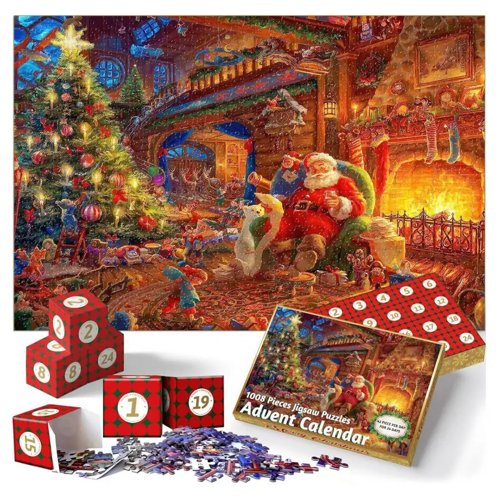 

Reusable Puzzle Christmas Scene Jigsaw Puzzle Set 24 Day Countdown Calendars for Kids 1008 Pieces Advent Calendar 2024 24 Days