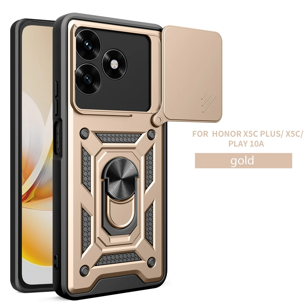 Shockproof Armor Slide Lens Protect Case with Magnetic Ring Holder